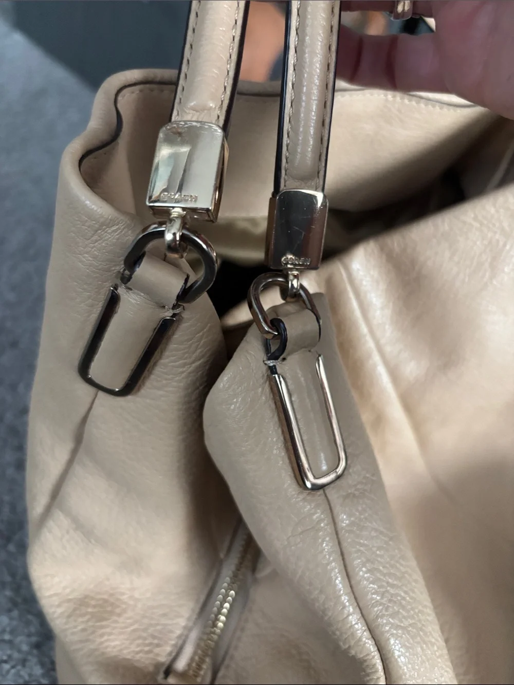 Coach Pebbled Leather Hobo Bag in Warm Beige